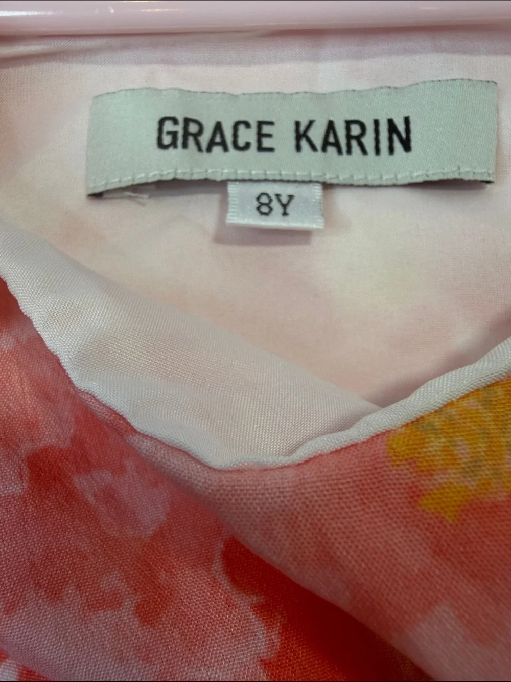 Grace Karin Coral Pink & Yellow Floral Ruffle Summer Dress Girls 8 NWOT